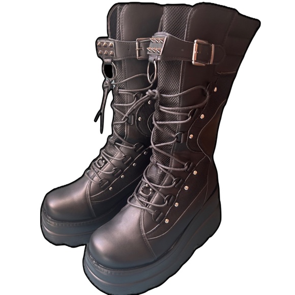 Halloween Goth Platform Tall Biker Boots - Picture 1 of 10